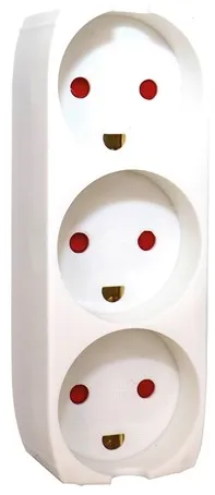 Gripo-Steckdose mit 3 Ausgängen und Erdung, weiß